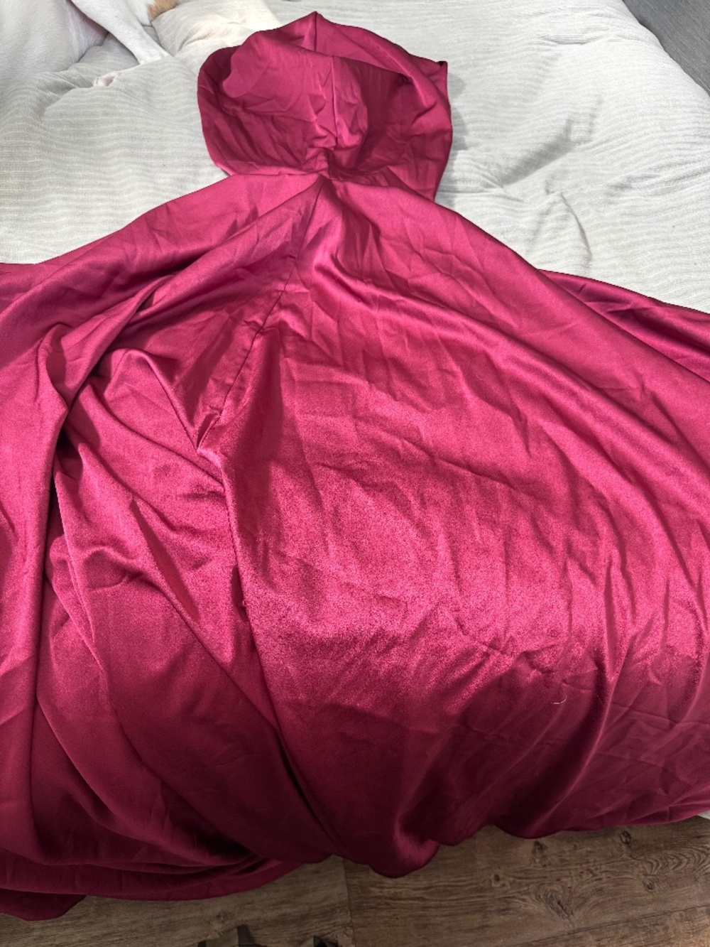 Maroon satin cloak/cape hooded.